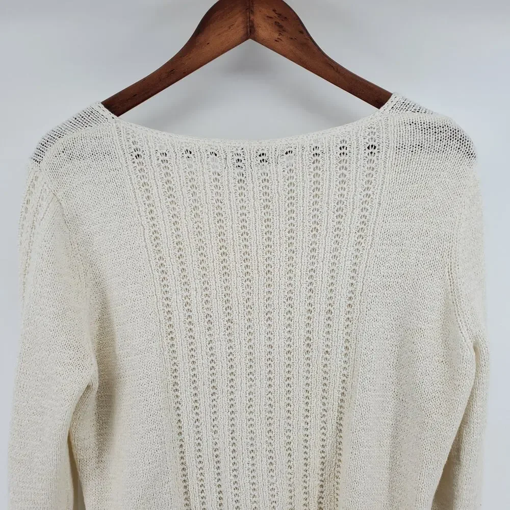 Rachel Zoe Womens Karla Open Cream Lace Knit Stretchy Cotton Blend Sweater| XL - Picture 8 of 12